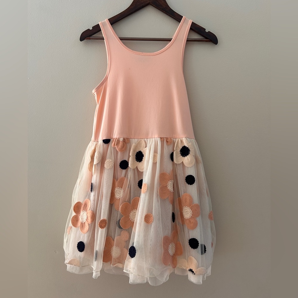 Girls' Peach Floral Tulle Dress